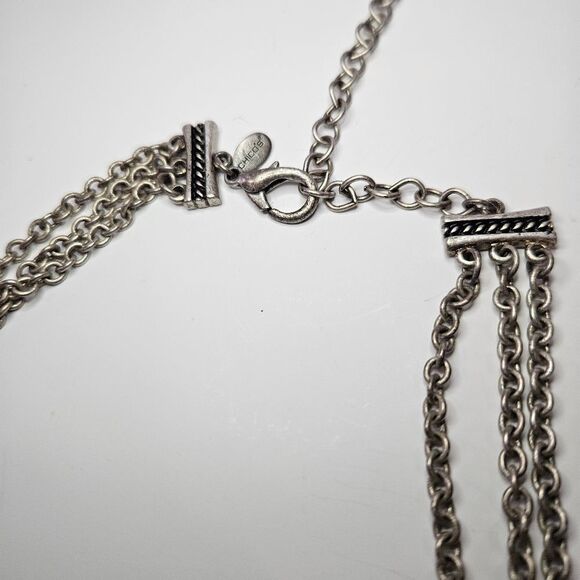 Vintage Chico's Multi-Strand Rhinestone Charm Chunky Silver Tone Necklace - Picture 4 of 9